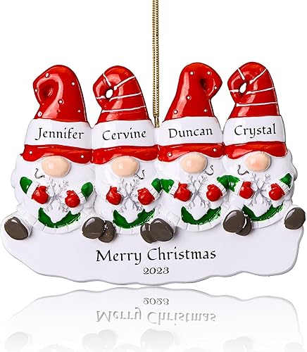Miniatura 1 de Bemaystar Adornos de Navidad personalizados 2023, familia de 4 gnomos, adornos de Navidad con nombres personalizados para árboles de Navidad