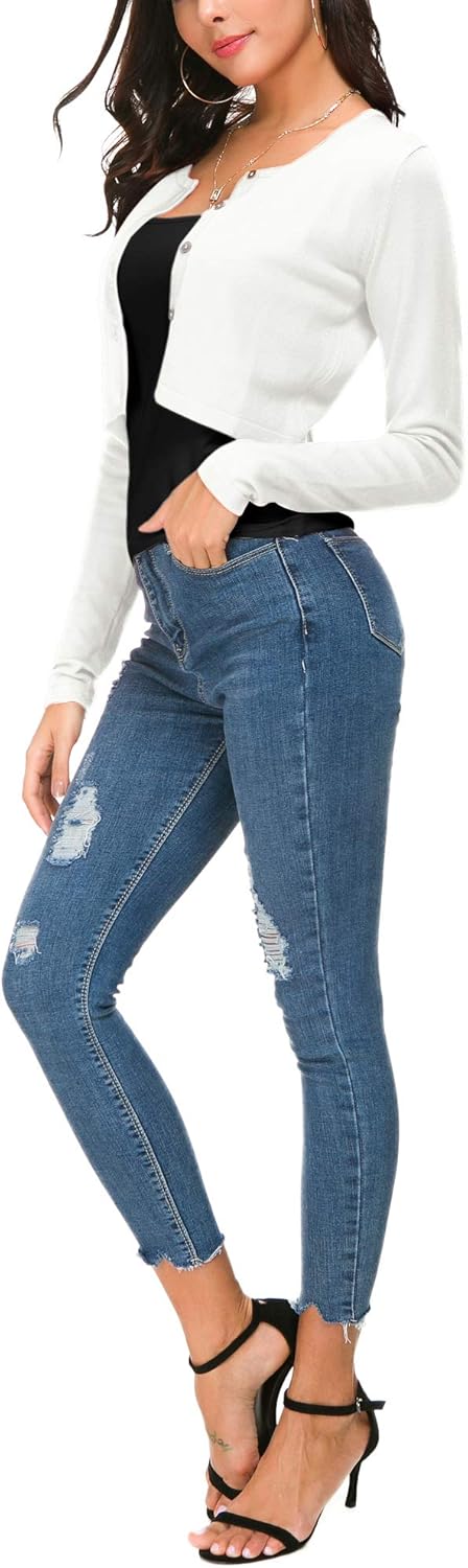 EXCHIC Women's Cropped Knit Cardigan Sweater Long Sleeve Button Down Open Front Bolero Shrug for Spring and Fall - Image 5