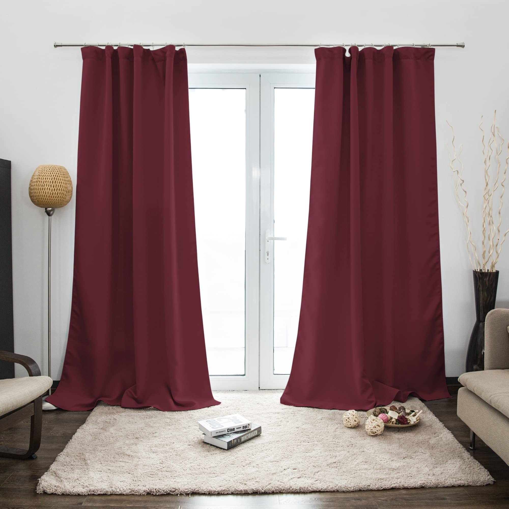 Victoria M. Aurora Verdunkelungsvorhang Blickdicht Thermovorhang mit Kräuselband, für Gardinenstangen und -schienen 140 x 245cm, Bordeaux, 2er Pack