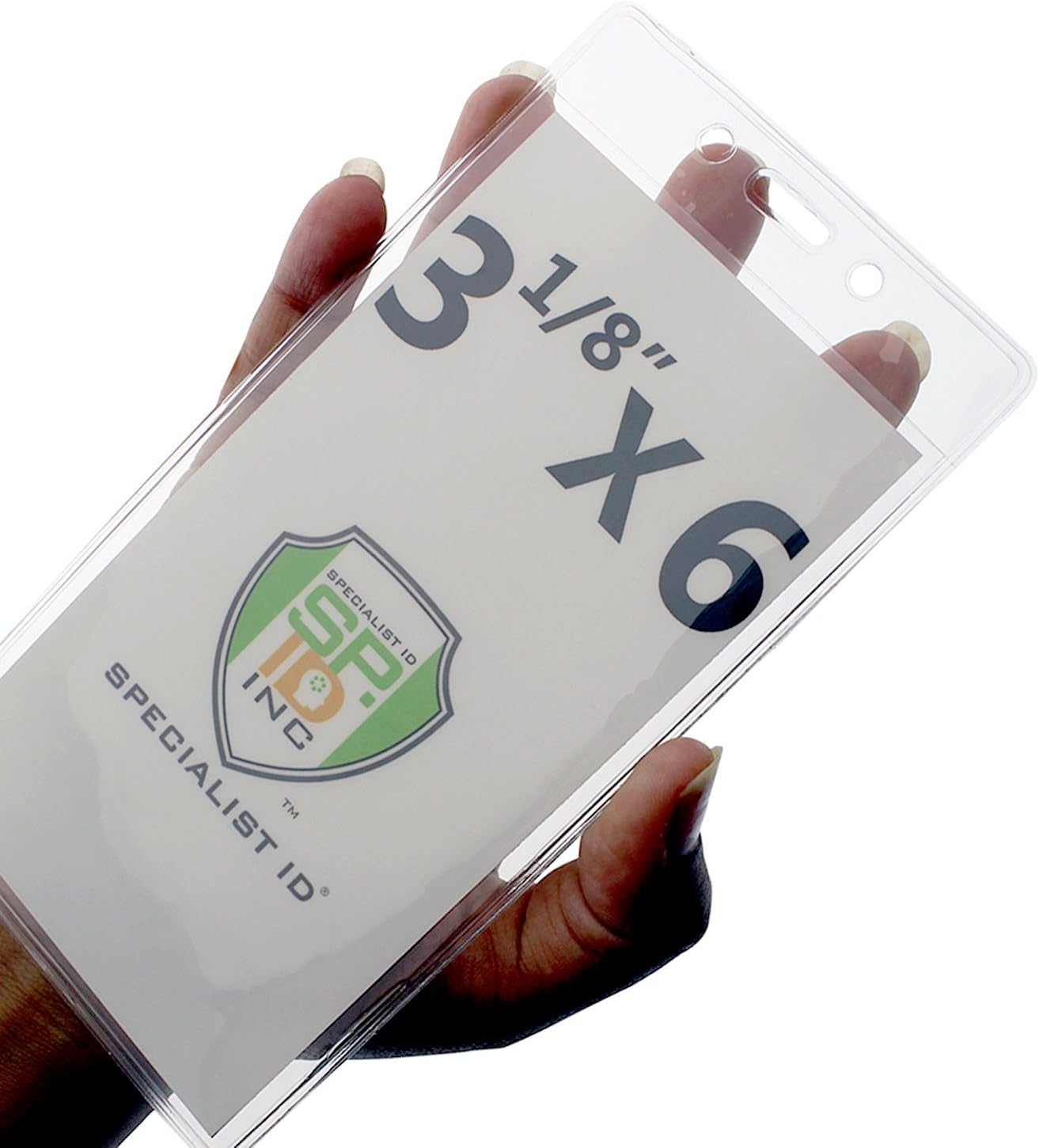 Bulk 100 Pack - 3X6" Clear Vinyl Badge Holders - Large Vertical Plastic Event Sleeves or Travel Tag Covers for Cruise Luggage, Event Labels or Name Inserts by Specialist ID (Max Insert Size 3 1/8 X 6)
