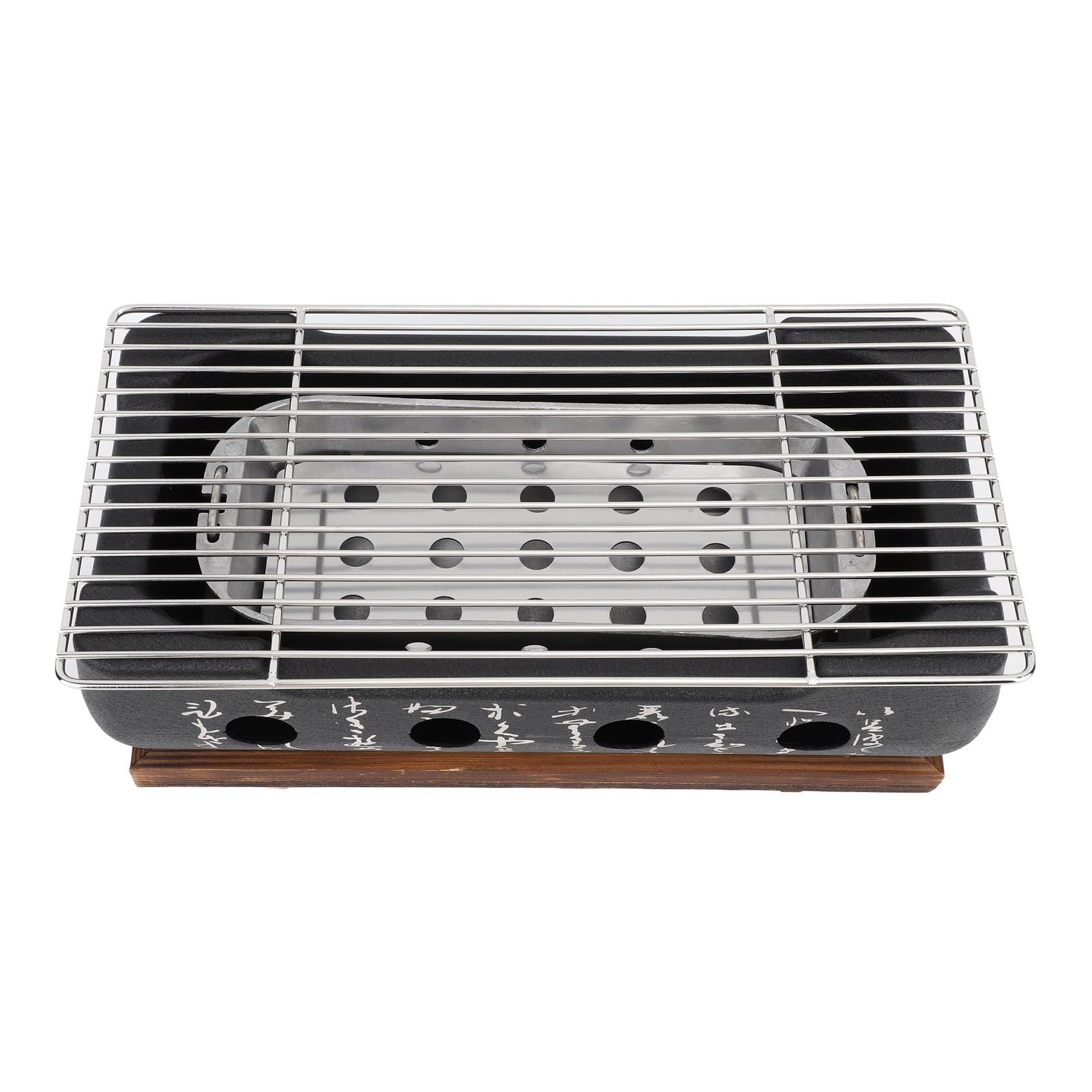 Barbecue portatile giapponese, superficie di cottura 24 cm per barbecue a carbonella - Rettangolo con calligrafia a riscaldamento rapido, base in filo di alluminio per campeggio, giardino