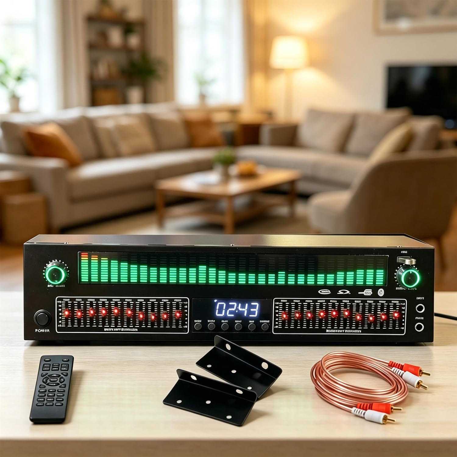 HiJiuAn 31-band EQ Digital Equalizer, Stereo Graphic EQ Audio Processor, with 12 Rhythm Modes, Digital Audio Decoder, Noise Reduction, for Home Theater Karaoke, Recording Studio