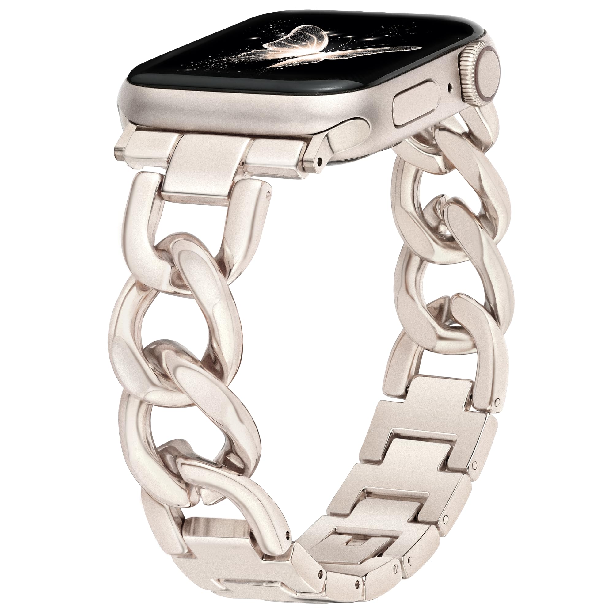 G-ficu Slim Metal Band for Apple Watch Bands for Women 41mm 40mm 42mm(S10/11) 38mm iWatch Bands, Cowboy Chain Thin Dressy Cute Fancy Strap for Apple