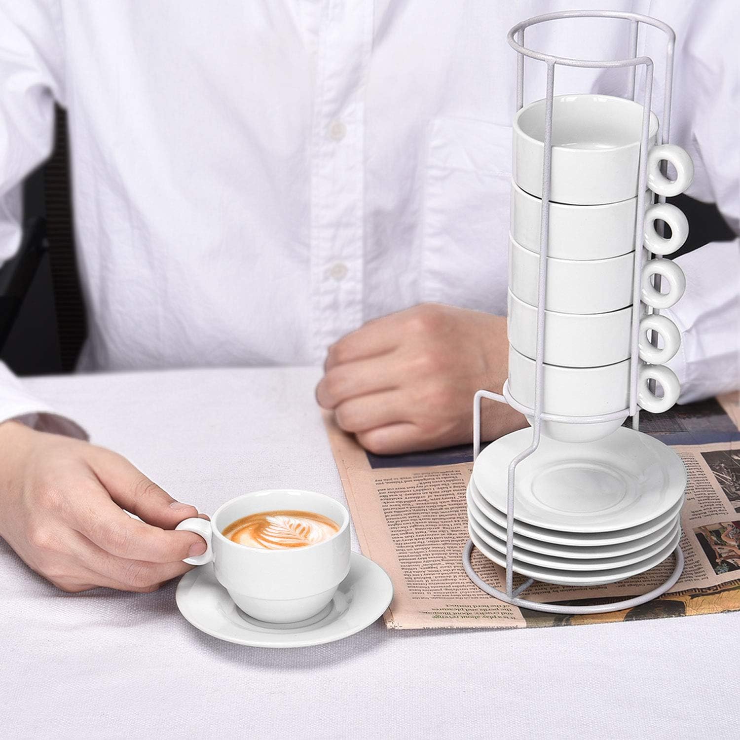 🛒 Flash Sale Porcelain Espresso Cups with Saucers and Metal Stand, 2.5 Ounce Stackable Ceramic Espresso Mugs, Demitasse Cups Set Designed for Espresso, Coffee, Latte, Cafe Mocha, 12 Pcs, Natural White Up To 40% OFF Porcelain Espresso Cups with Saucers and Metal Stand, 2.5 Ounce Stackable Ceramic Espresso Mugs, Demitasse Cups Set Designed for Espresso, Coffee, Latte, Cafe Mocha, 12 Pcs, Natural White