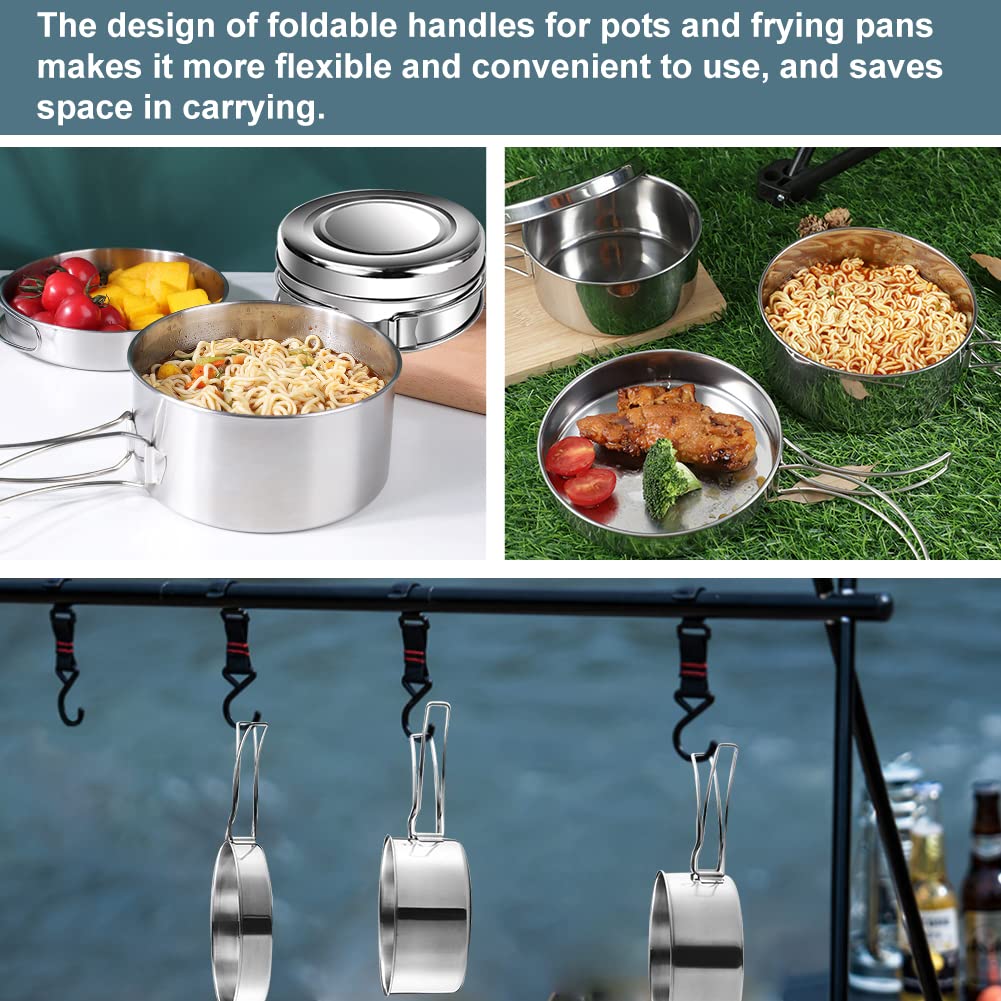 QINERSAW Set Pentole Campeggio In Acciaio Inossidabile Kit Pentole da Campeggio Leggere e Resistenti per Outdoor Stoviglie da Campeggio Set da Cucina e Pentole per Cucinare e Trekking
