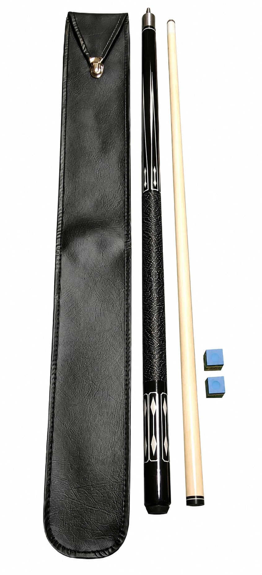 John West Billard Set mit JW-2 Queue, 2-teilig, 145 cm | Tasche und 2 Kreiden, 13 mm Klebeleder, Metallgewinde, Pool Billardqueue