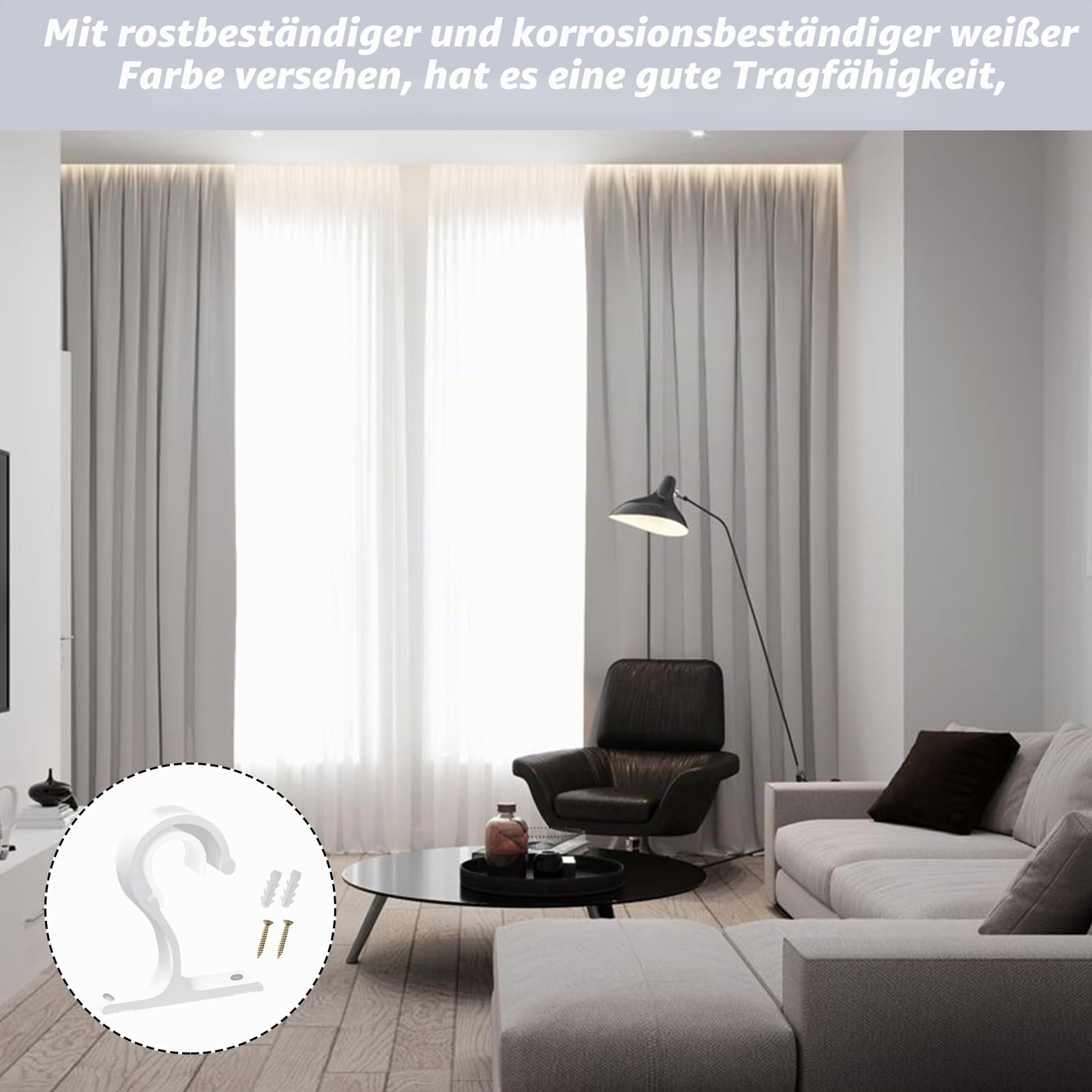 Deckenhalterung aus Aluminiumlegierung mit Metallschraube, | Gardinenstangenhalter, Halterungen für Vorhänge aus Metall mit Durchmesser von 25 bis 28 mm - Weiß (2 Paar weiße)