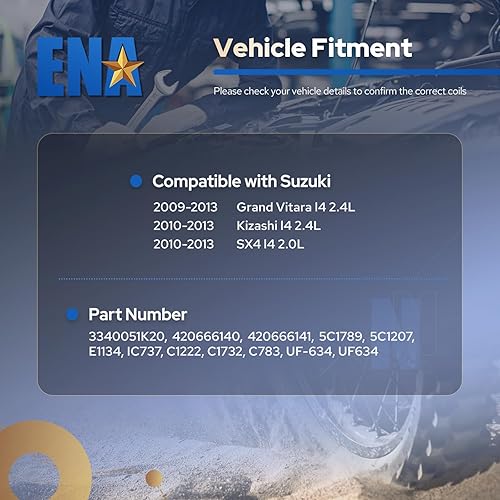 Miniatura 7 de ENA Juego de 4 bobinas de encendido compatibles con Suzuki 2009 2010 2011 2012 2013 Grand Vitara 2.4L, 2010 2011 2012 2013 SX4 2.0L, 2010-2013