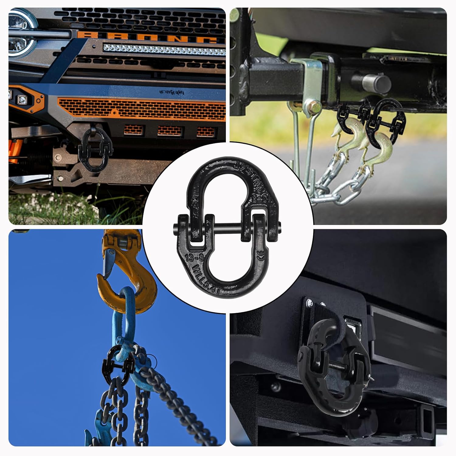 1/2" Safety Chain Connector Link,2 Pack G80 Hammerlock Coupling Connector Link,Tow Hitch Hammerlock with 12000 lbs Loading,Tow Chain Connector with Isolators (Black) - Image 5
