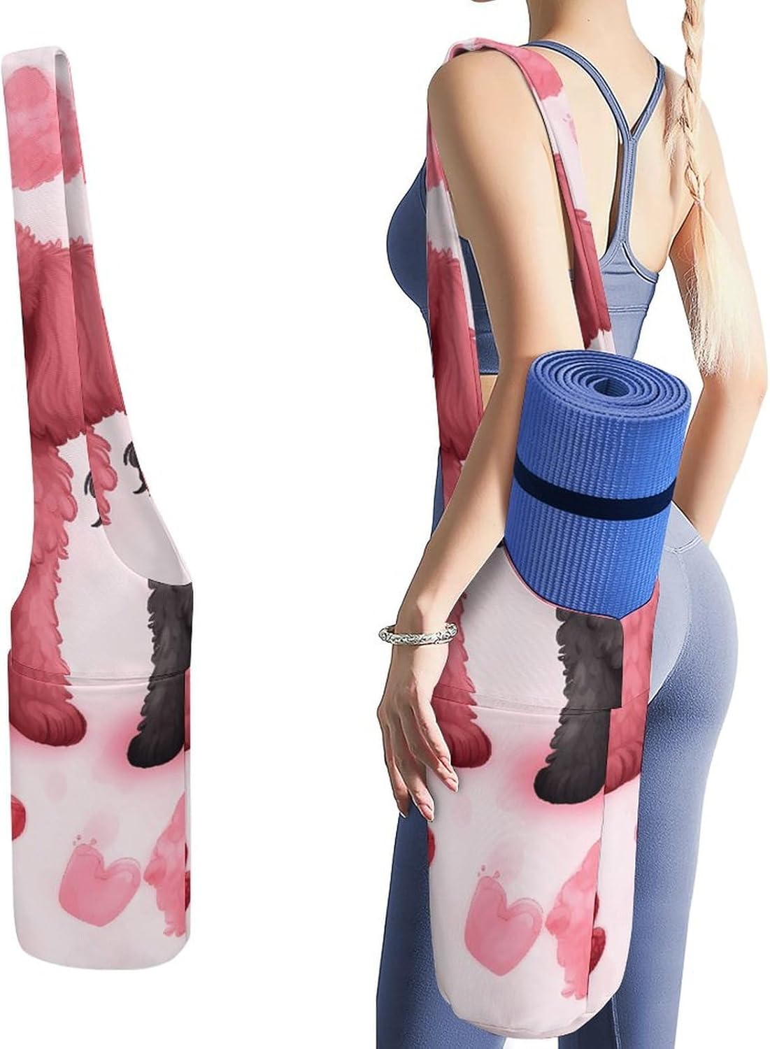 Pink Poodles Dogs Yoga Mat Bag Yoga Backpack Multi Pocket Exercise Yoga Mat Carrier Multi-Functional Storage Bag for Pilates Beach Travel And Everyday Use