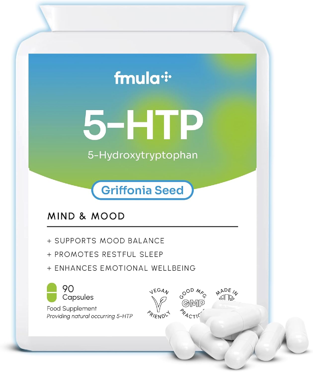5-HTP Supplement | 5-HTP Capsules from Griffonia Seed Extract | Amino Acid 5-Hydroxytryptophan for Stress and Mood Support | 5htp Sleep Support for Adults | 90 Vegan Capsules