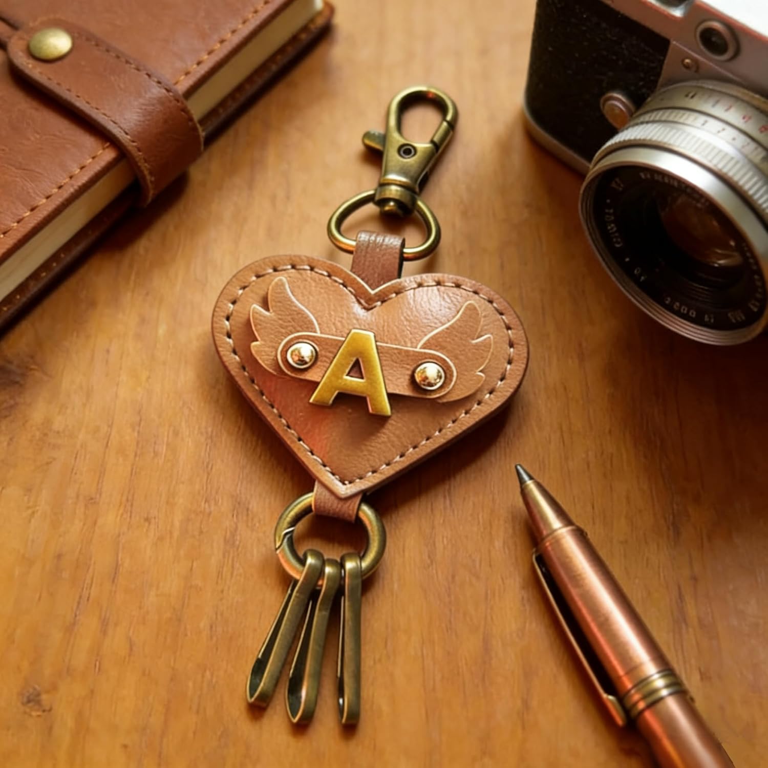 Initial Letter Brown Leather Alphabet Keychain with Easy Clasp,Retro Style Key Car Bag Key Ring Charm for Women - Image 3