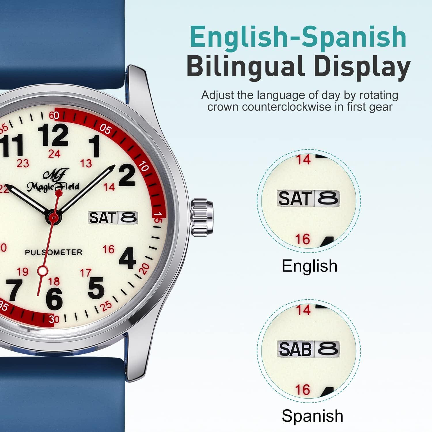 SIBOSUN Nurse Watch for Nurses, Medical Students, Doctors - Unisex Easy to Read Dial Military Time Second Hand Water Resistant Silicone Band Men Women Week Calendar Blue