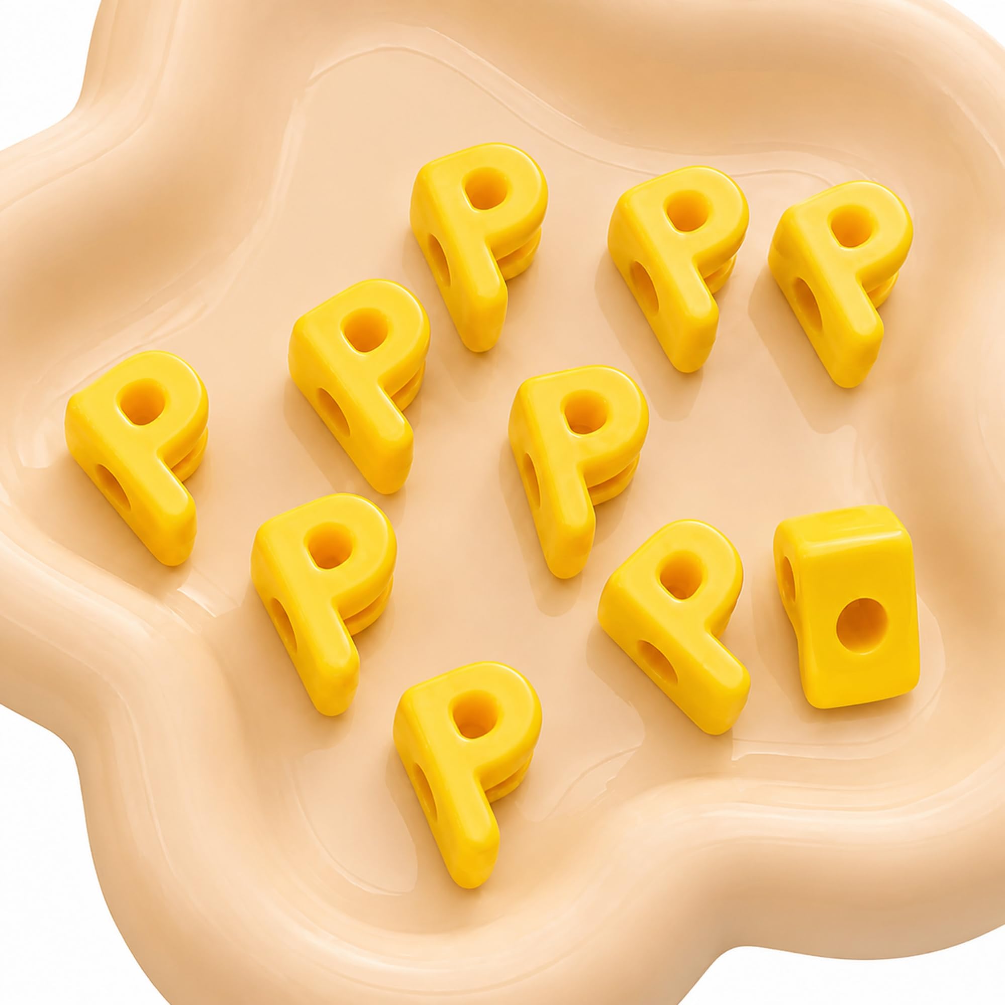 Letter Beads, 10pcs Alphabet Beads, Large Acrylic Letter Beads with 6mm Holes for Bracelet Making, Jewellery, Keyrings and Craft Projects (Yellow, Letter P)