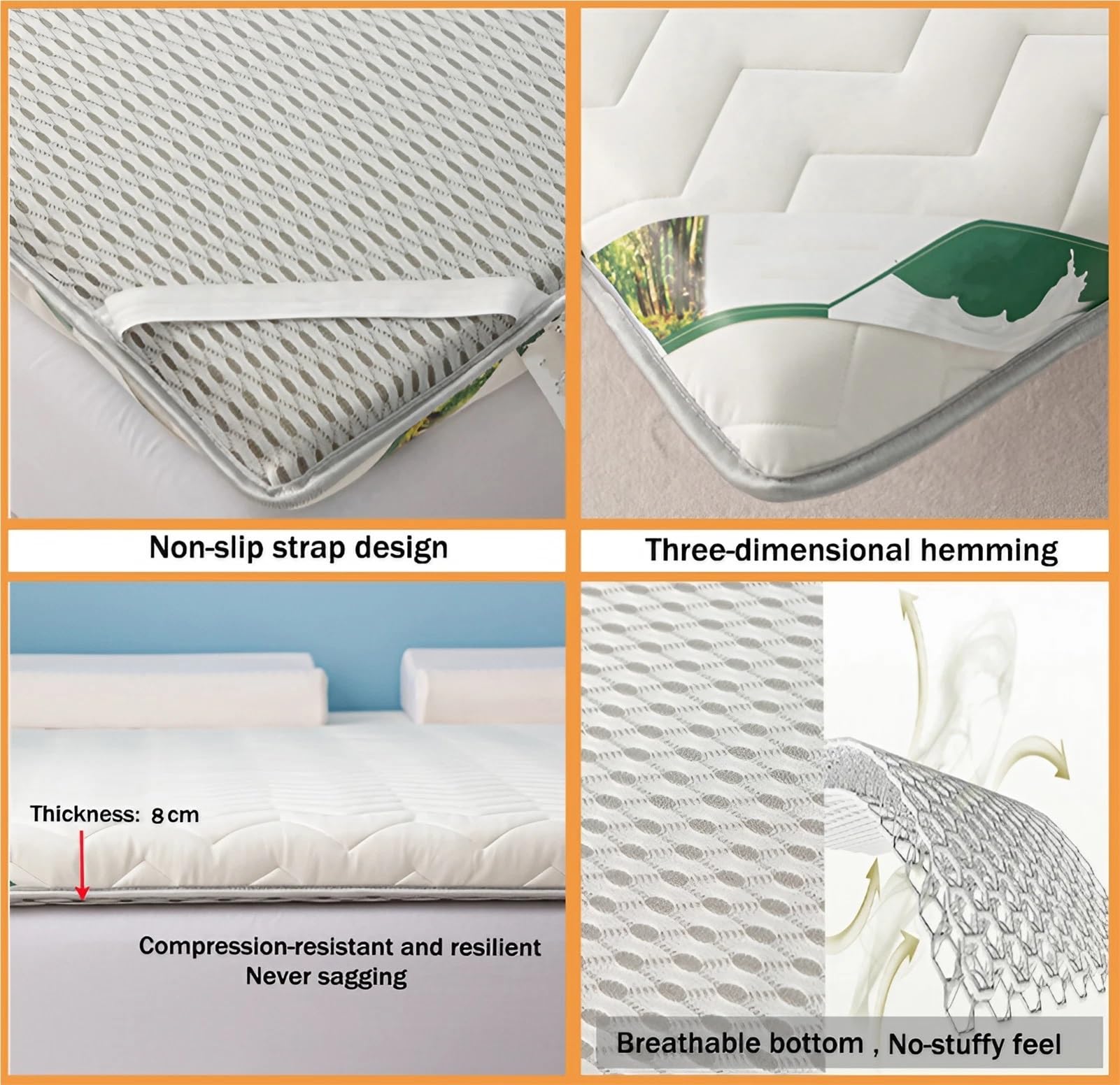 Matelas 2 Personnes Pliable et Enroulable 8 Cm D'Épaisseur, Matelas De Sol Doux À Mémoire De Forme, Surmatelas Tatami Futon Japonais pour Camping, Dortoir(White,110 x 190 x 8 cm)