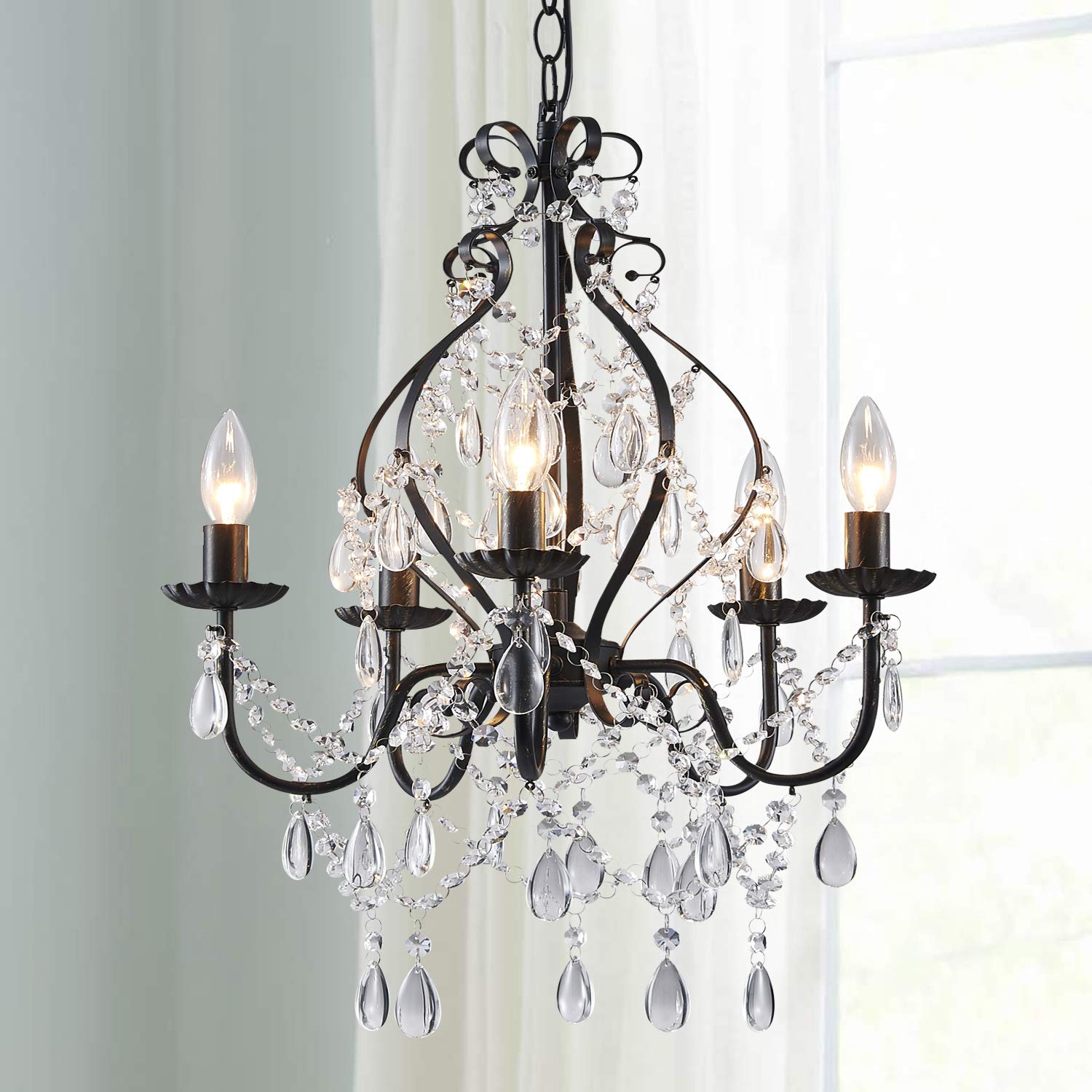 Saint Mossi 5Lights Crystal Chandelier with K9 Crystals,Black