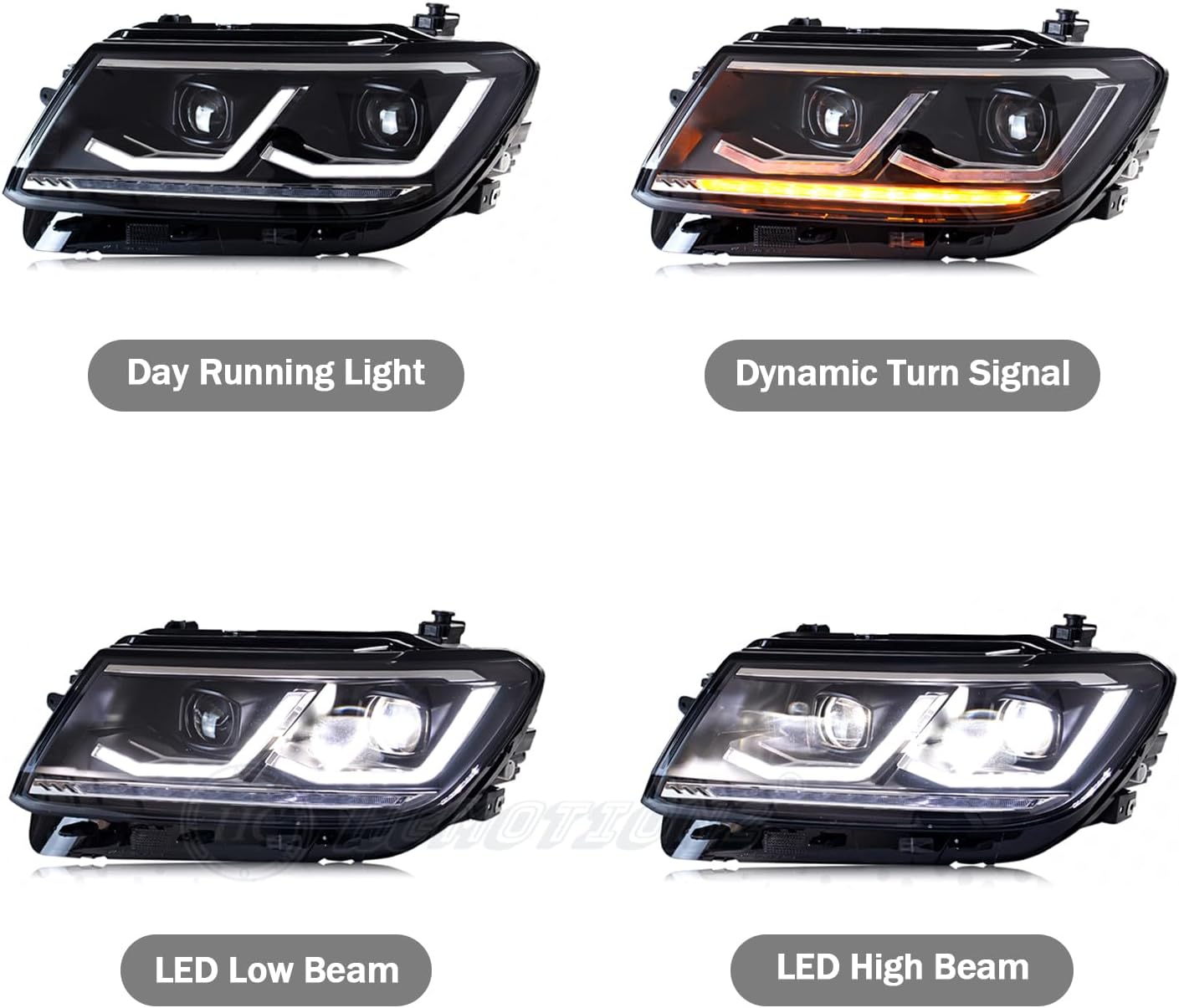 HCMOTIONZ LED Headlights Assembly Compatible with VW Tiguan 2018-2021 Sequential Turn Light & NO Start Up Animation Passenger & Driver Side 2pcs