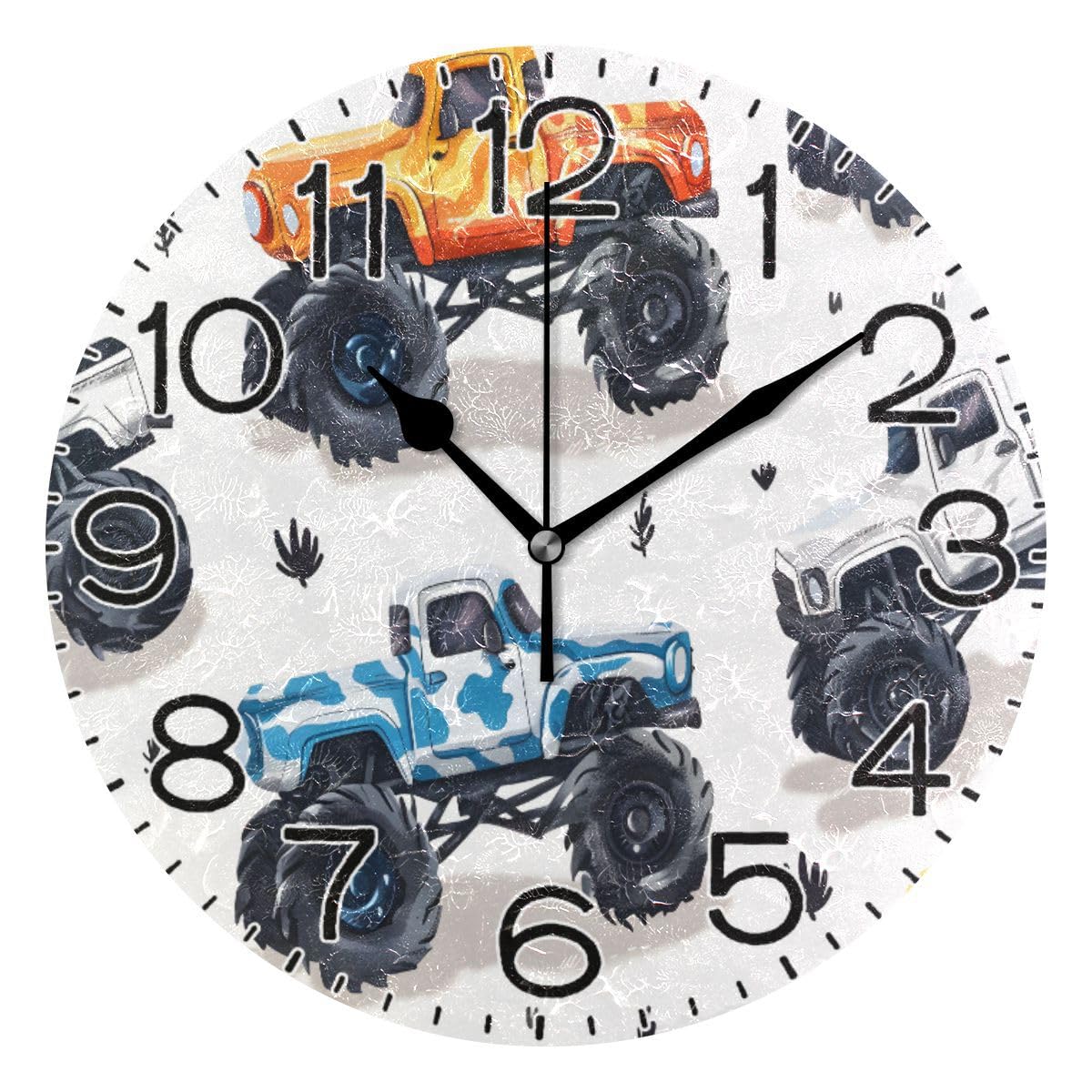 Horloge murale Monster Trucks anti-bruit pour résoudre les problèmes de sommeil des enfants