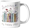 11oz(325ml) Novelty Mug Gifts for Book Lovers, Cute Floral Book Cup for Women, Reading is My Happy Place Ceramic Teacup, Bookish Decor, Reader Birthday Present Coffee Mug Present