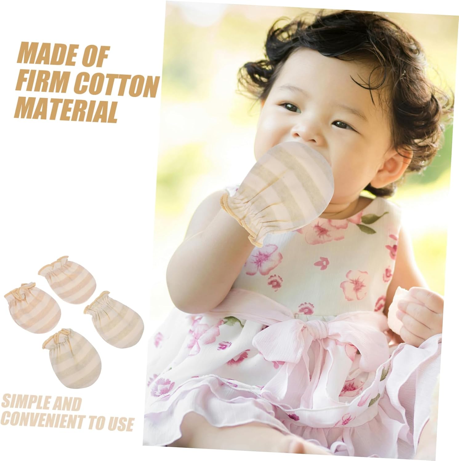 No Scratch Infant Cotton Mittens for Newborn Baby, 2 Pairs