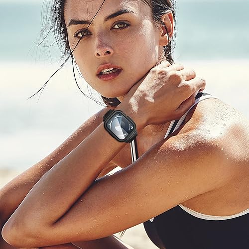 Miniatura 8 de Goton Estuche impermeable 3 en 1 con correa para Apple Watch con protector de pantalla de vidrio templado incorporado de 41 mm, cubierta frontal