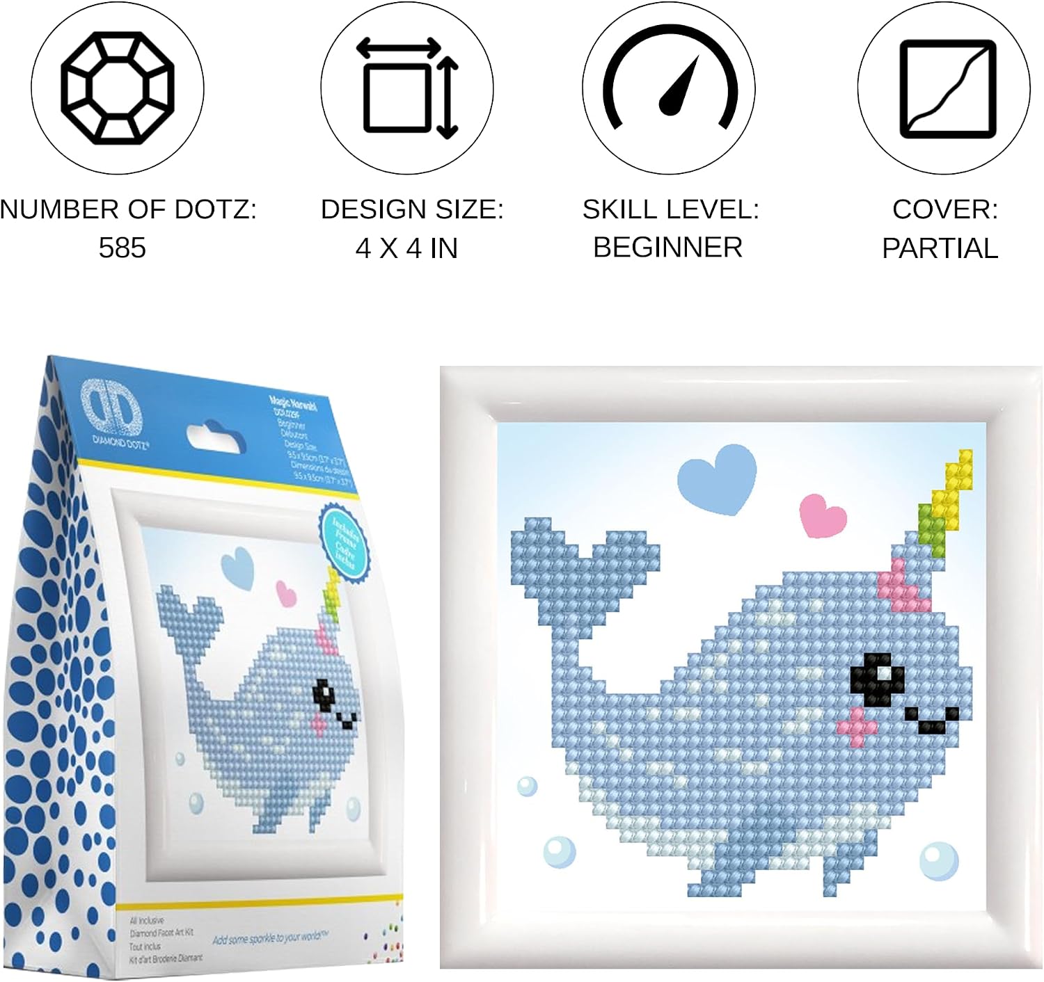 DIAMOND DOTZ Magic Narwahl Animal Diamond Painting Kits for Adults - Diamond Art Kits a Relaxing Creative Craft Kit with Dotz Gems 4"x4"