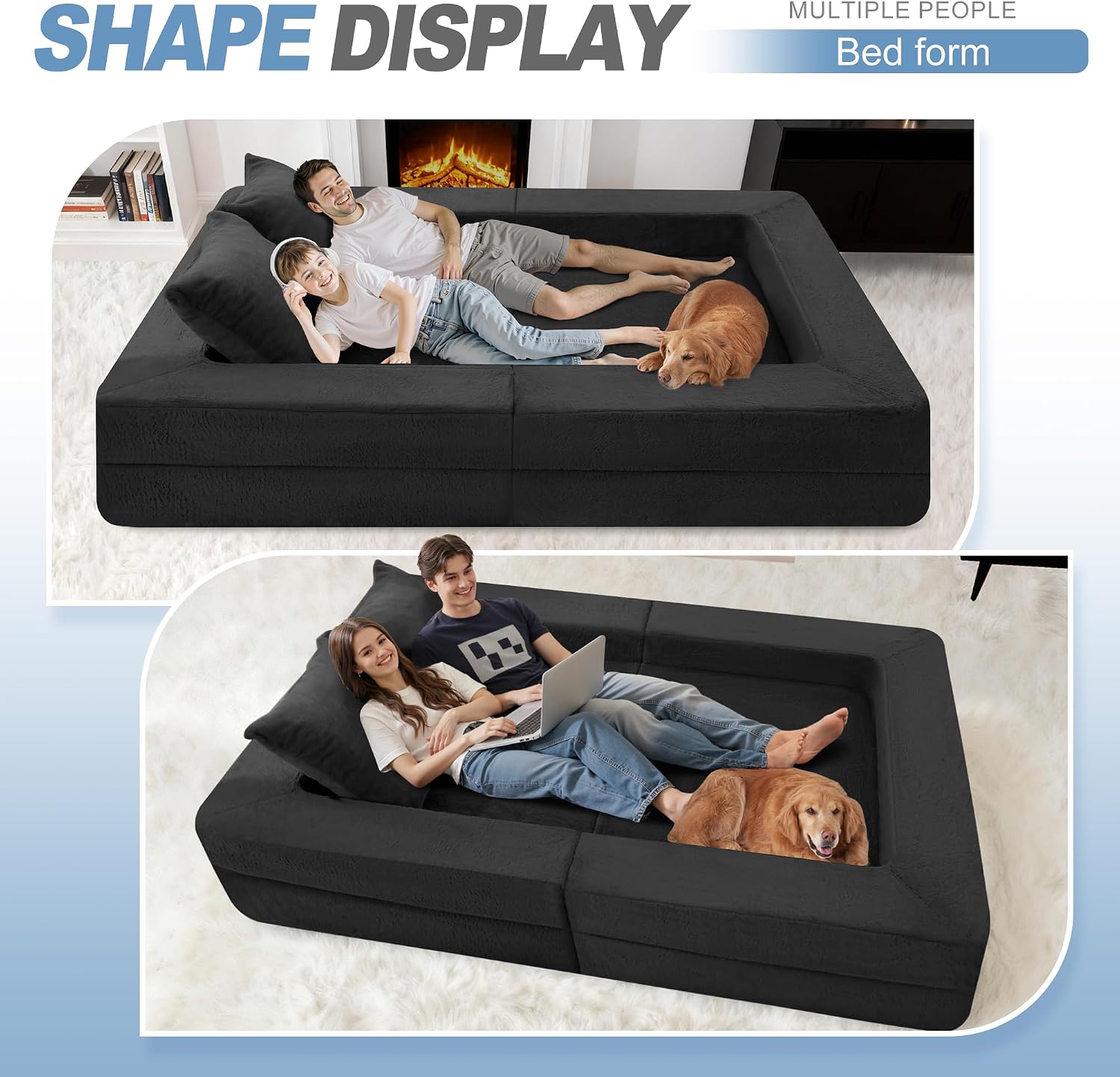 Giant Human Dog Bed 3-in-1 Washable Faux Fur Foldable Large with Pillow
