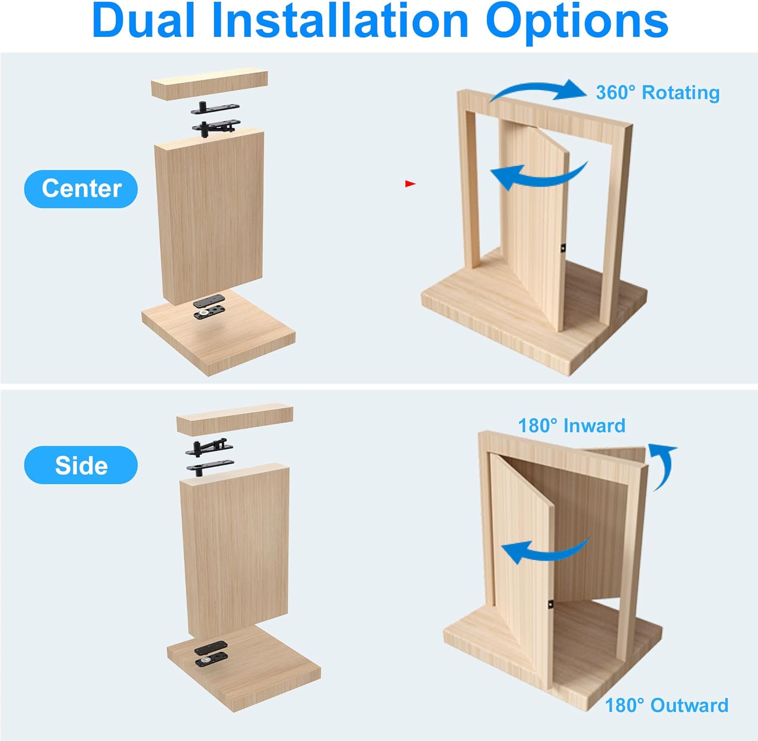 Hidden Door Hinge with Dual-Bearing Design for Silent Operation, 573 LB/260KG Heavy Duty Conceal Hinges, 360° Rotation Pivot Hinge for Secret Doors (Standard)