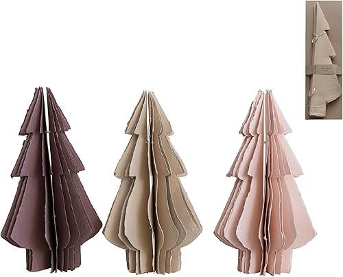 Creative Co-Op Árbol de papel decorativo, juego de figuras y figuras de 3 colores, multicolor