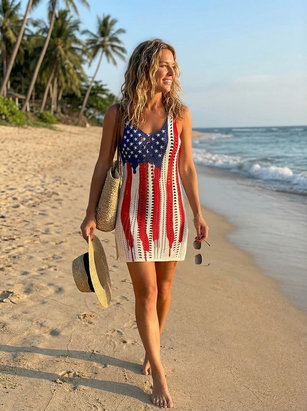 AIMITAG Swimsuit Coverup for Women Crochet Slit Bathing Suit Bikini Coverup Beach Dress Sexy Crochet Hollow Out Slit Coverups