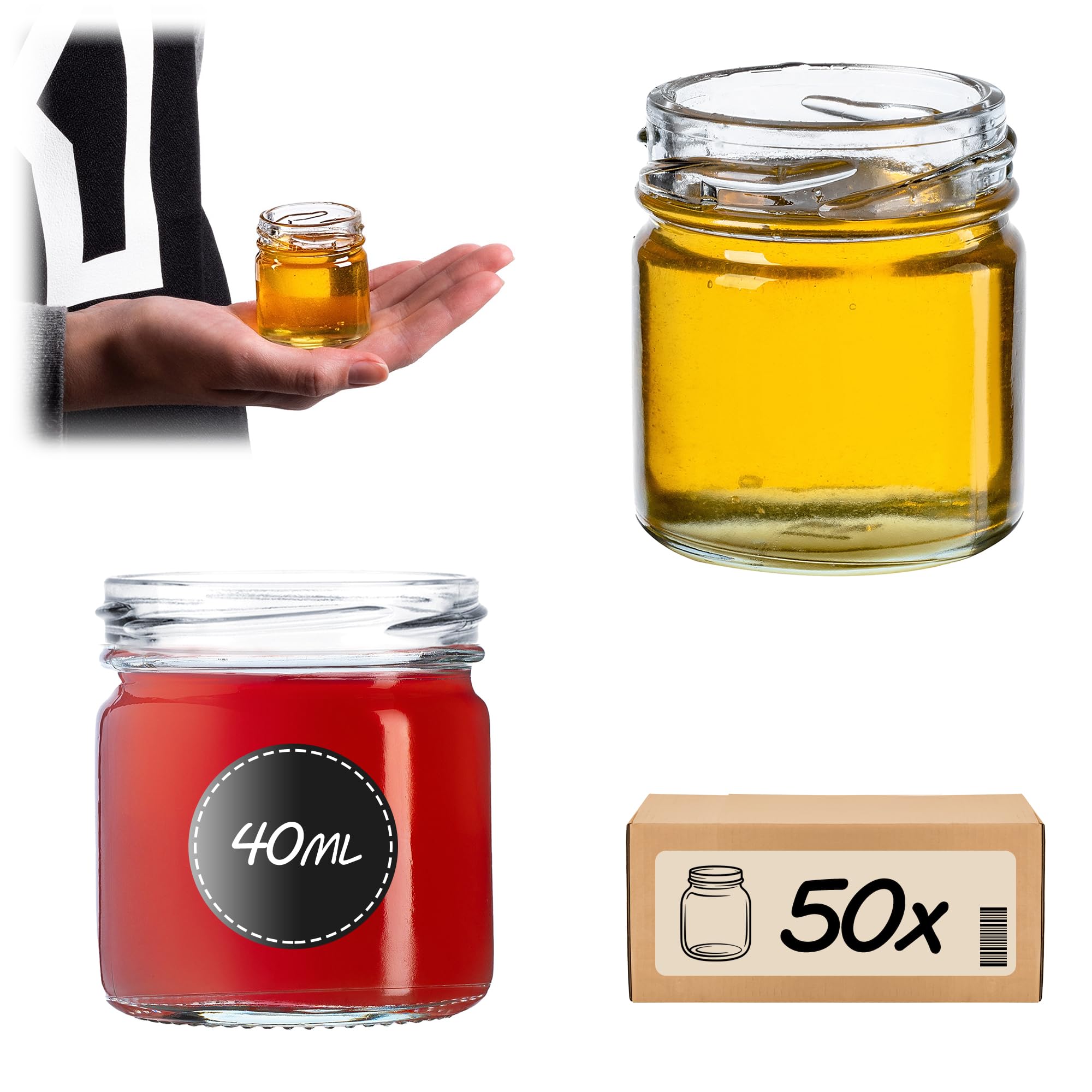 Hocz 25x Mini Marmeladengläser 37 Ml Set | Deckel Schwarz TO 43 | Kleine Einmachgläser Mit Schraubdeckel Zum Befüllen | Schraubgläser | Leere Gläser Für Marmelade | 25 Stück