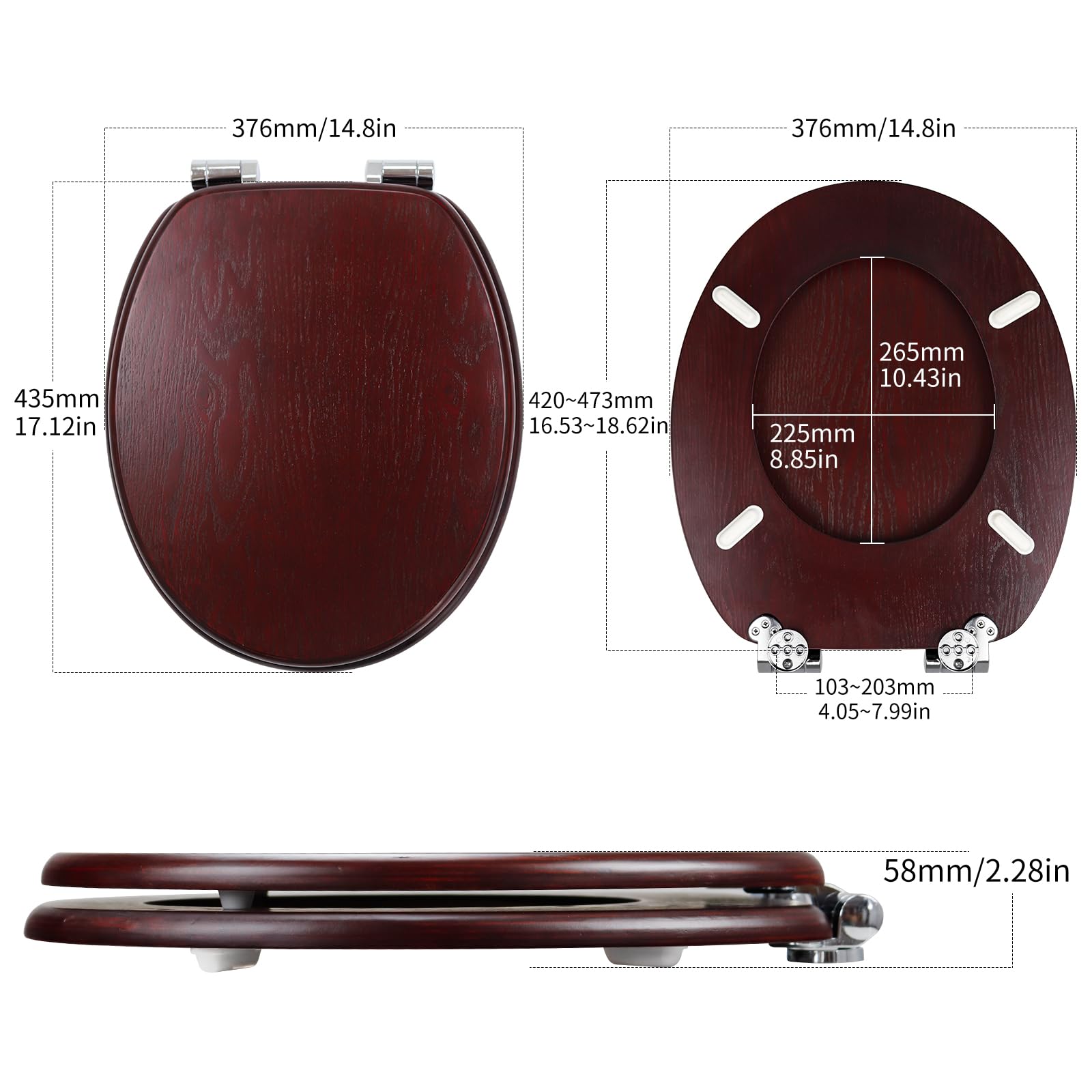 Fanmitrk Natural Solid Wood Toilet Seat-Plywood Wooden Toilet Seat,Soft Close with Metal Hinges,Easy to Clean (plywood2504) - Image 3