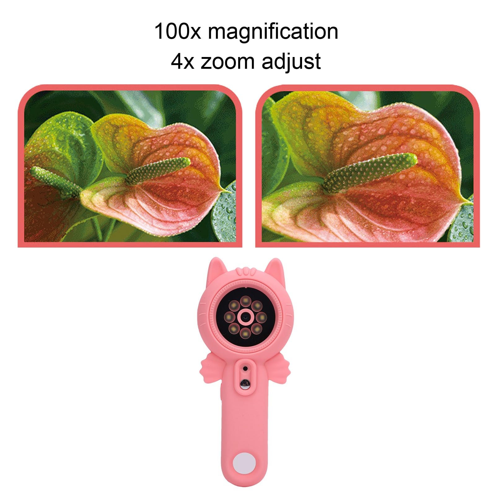 Cocoarm Cámara Microscópica Digital Portátil, Aumento Portátil de 16x y Zoom de 4X con 1080P HD para Niños y Jóvenes Científicos (Pink)