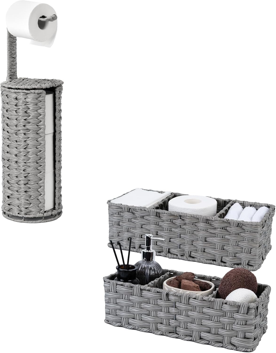GRANNY SAYS Bundle of 1-Pack Freestanding Toilet Paper Holder Stand & 2-Pack Wicker Baskets