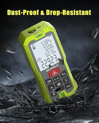 Laser Measure, 165ft Digital Laser Distance Meter with 2 Bubble Levels, 2 Backlit LCD, High Precision Laser Measuring Tool,Area Measurement,Volume and Pythagoras, Mute, Battery Included