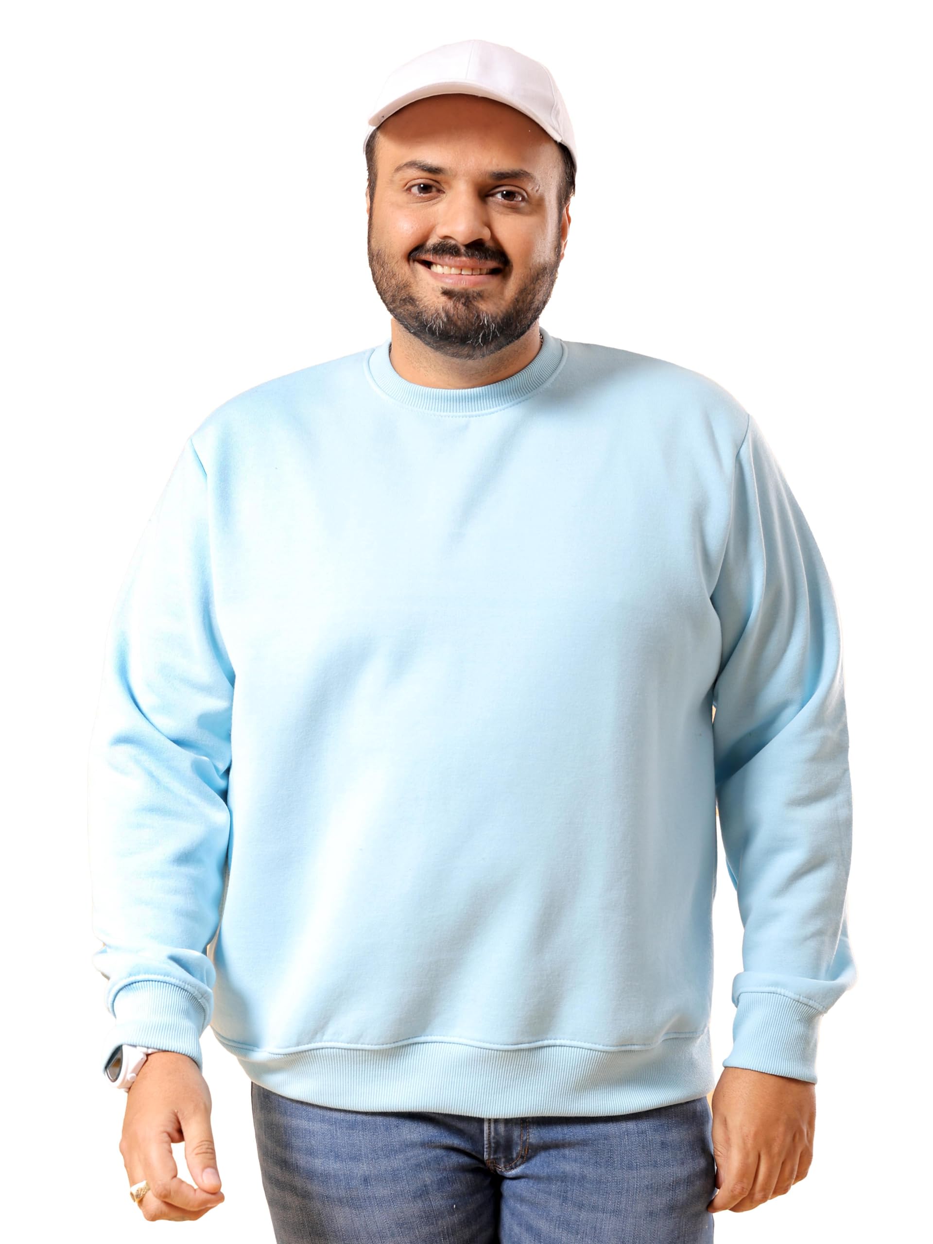 Men Blue Plus Size Solid Crew Neck Pull On Sweatshirt (Blue_6XL)-image-40