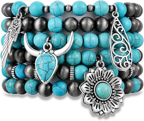BOMAIL 6pcs Western Turquoise Bracelets for Women