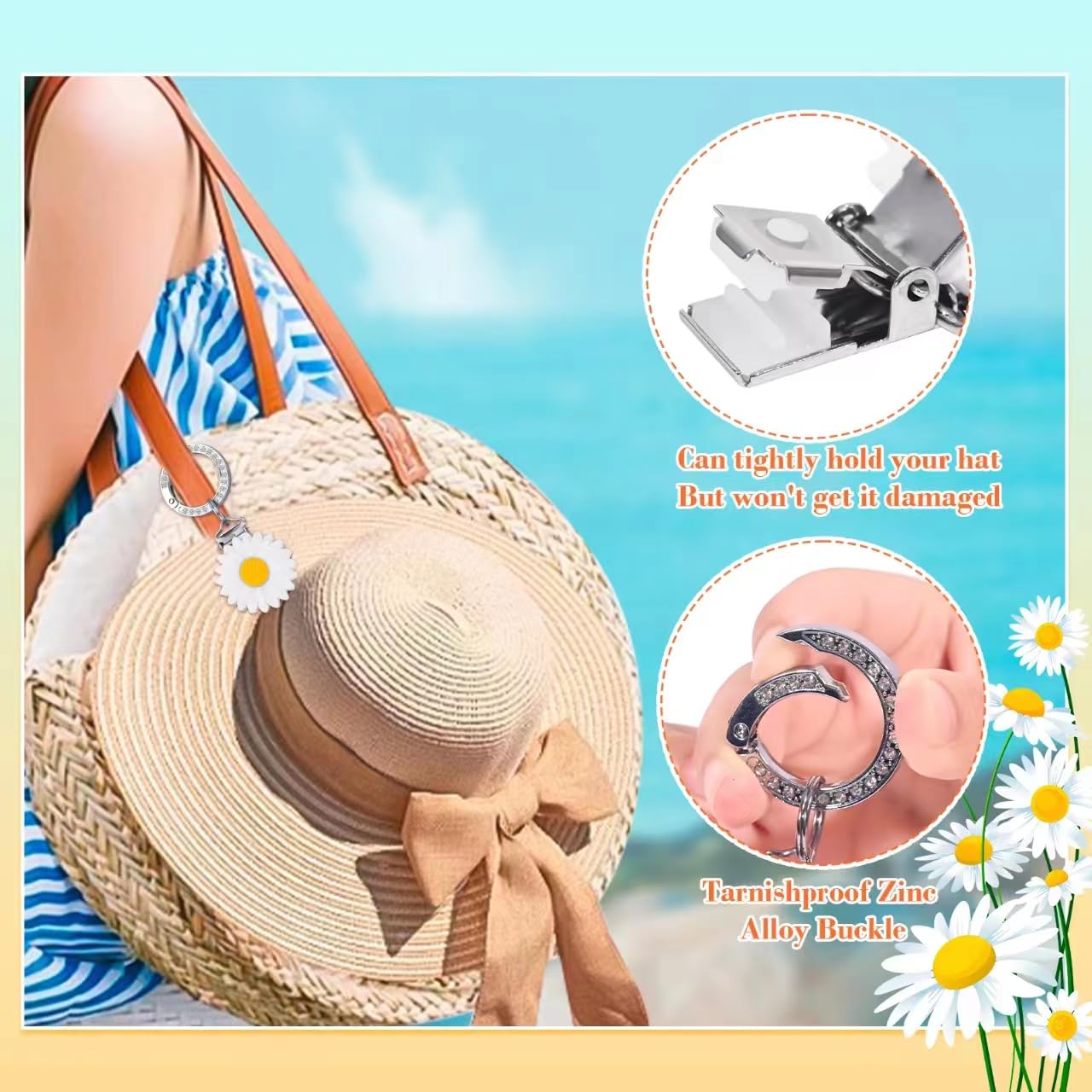 6859 Daisy Hat Clip On Bags, Silicone Hands Free White Hat Clip for Travel, Hands-Free Hat Clip for Bag Hat Holder  main image 4