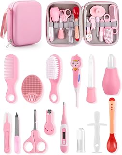 15 Pezzi Set per la Cura del Bambino del Set Bagnetto Neonato, Set Cura Neonato Professionale Professionale, Accessori per Bambini Senza BPA, Adatto per Neonate, Ideale per Viaggi e Casa - Rosa