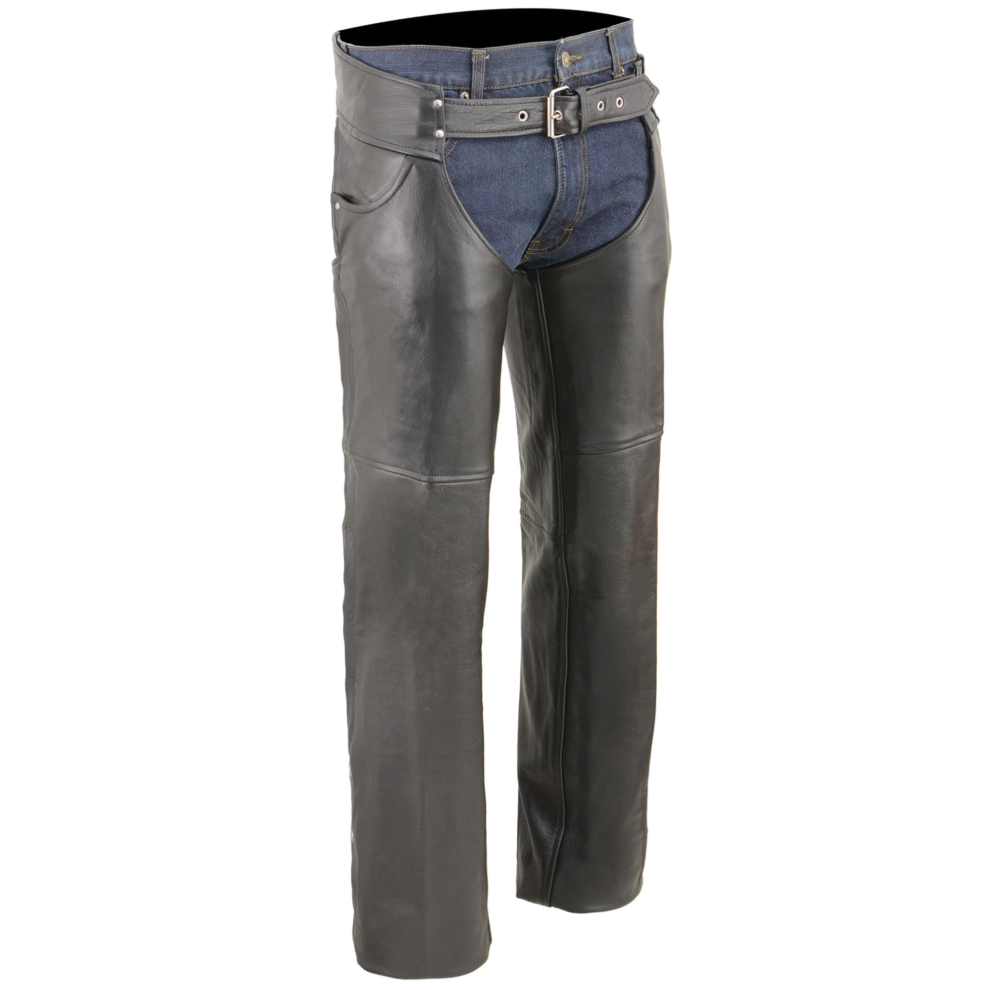 Milwaukee Leather SH1101TALL Chaps for Men's Black Leather Classic Jean Style Pockets Motorcycle Riders Chap 4