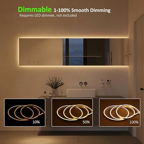 Miniatura 6 de JOYLIT Tira de luces de neón de 16.4 pies16.4 ft, 3000 K, blanco cálido, IP67, impermeable, 24 V, regulable, flexible, 0.157 x 0.394 in, 840 luces