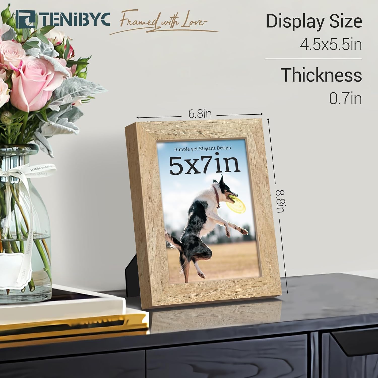 5x7 Picture Frame 4 Pack, Natural Solid Wood Photo Frame, HD Tempered Glass, Table Display or Wall Hanging - Image 2