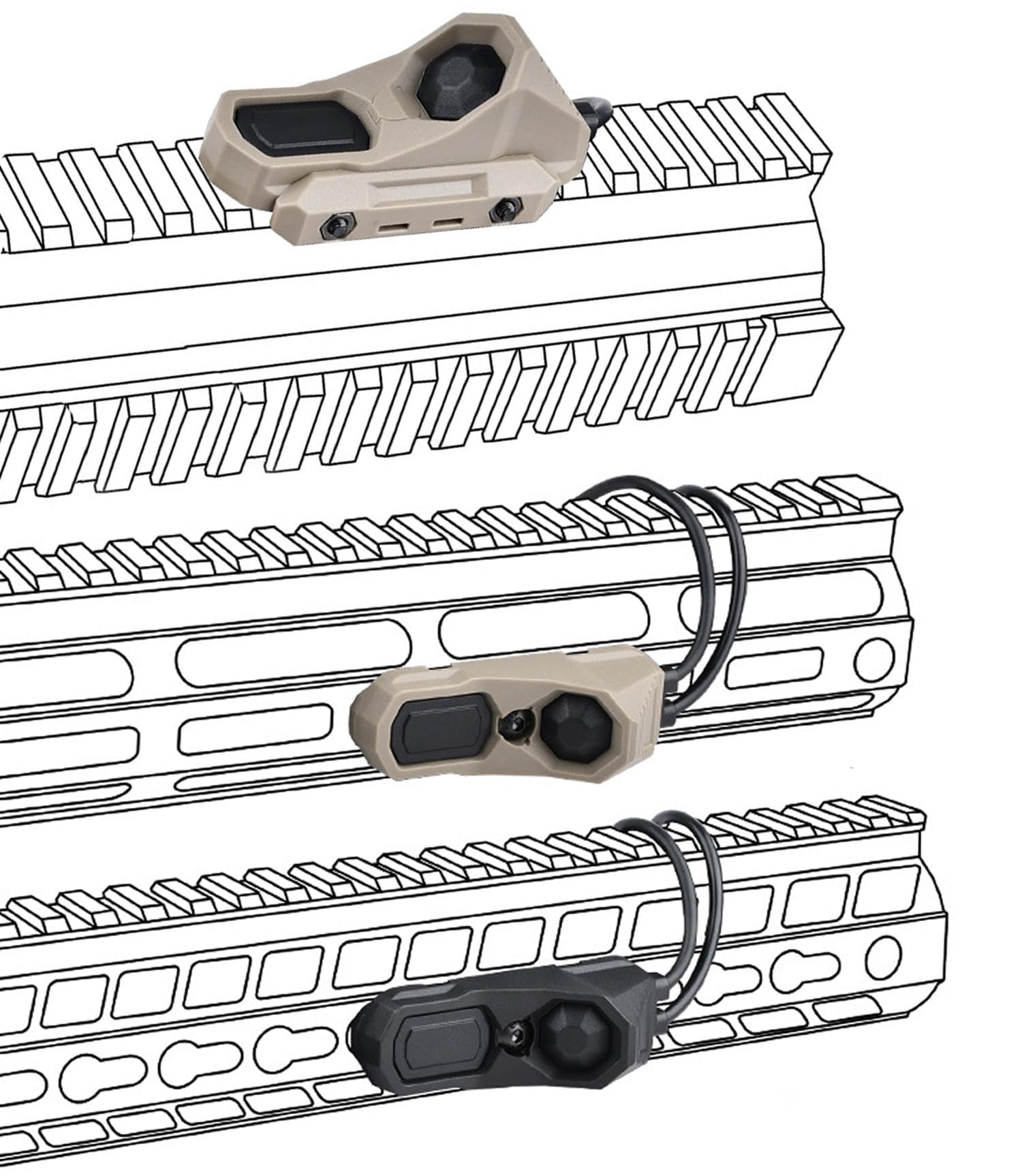 HATSEN Tactical Modular Dual Wire Button Remote Activation Pressure Switch?Compatible with M300/M600 PEQ15/A2 Etc Series Scout Troch Flashlight?for 20mm Rail and M&K System (SF+Crane Laser Plug DE)