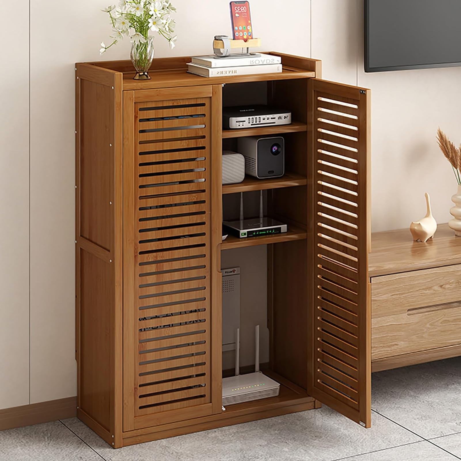 Boîte de rangement pour routeur WiFi HARELA grand format 97x60cm pour gestion des câbles