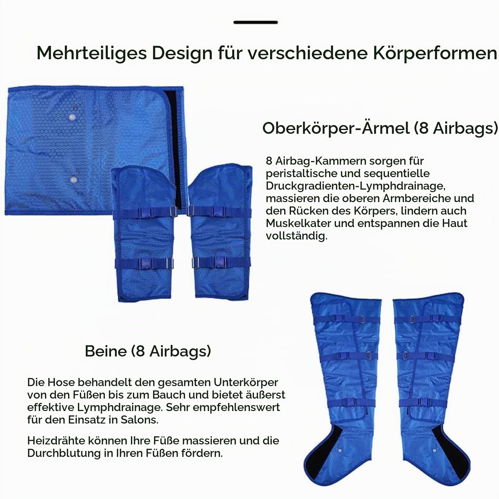 Lymphdrainage Gerät Ganzkörpermassagekostüm mit 3 Massageintensitätsstufen, Infrarotwärme und Luftdruckmassage verbessert die Durchblutung Muskelerholung,Blue
