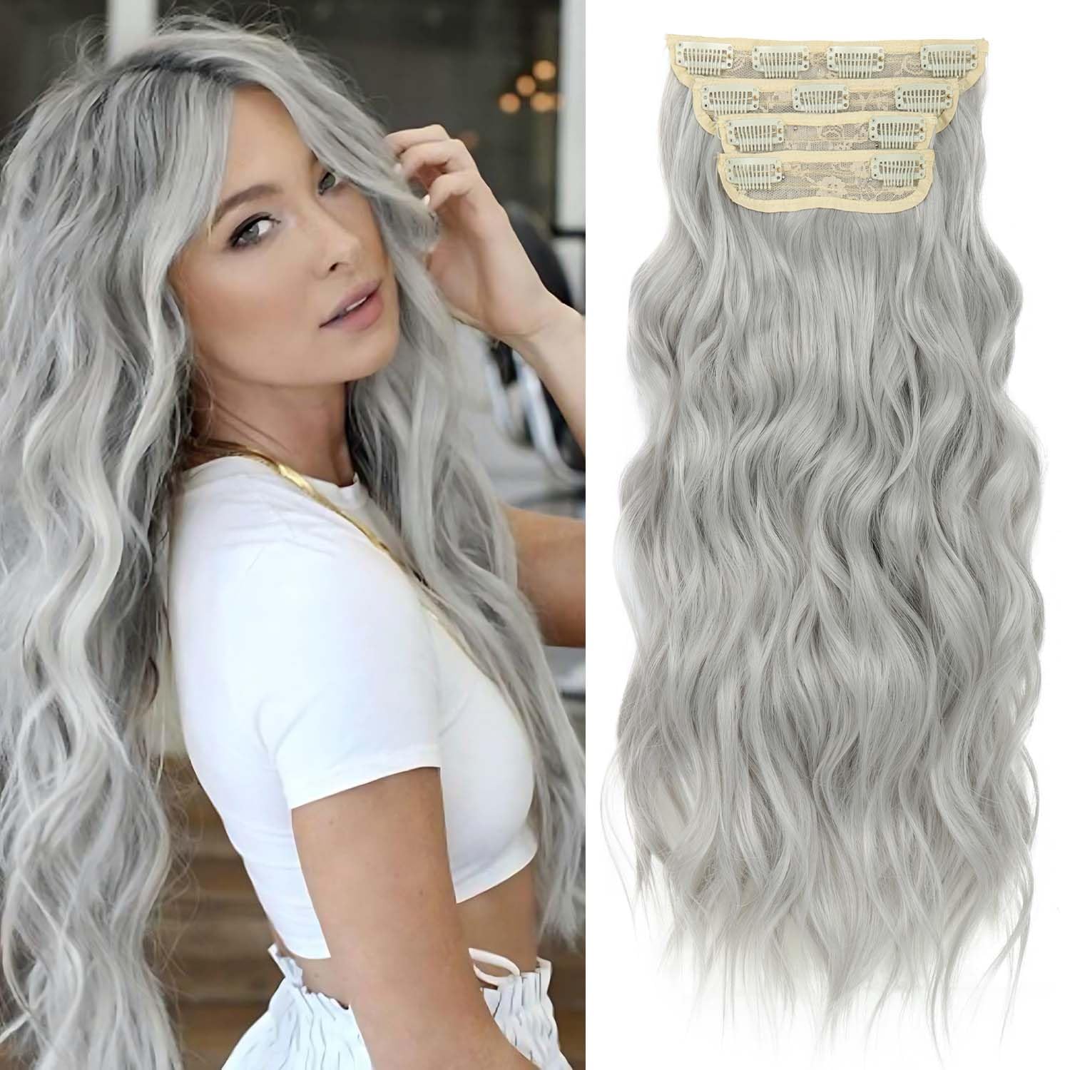 Gray Silver Full Head Clip in Extension S62e01f85bfa44209a7d9d02cbb7c6  main image 4