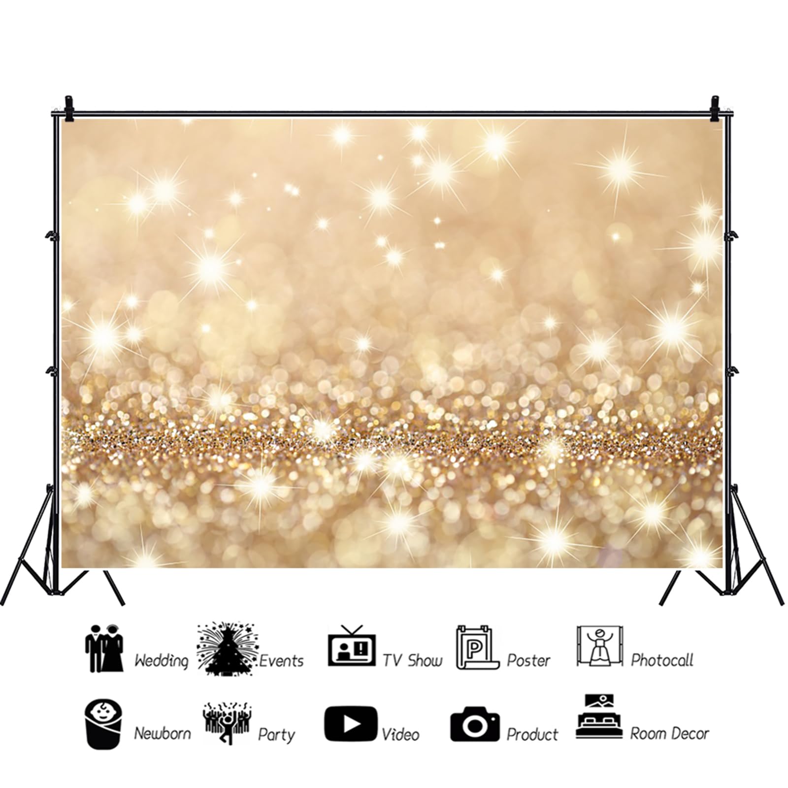 Telón de Fondo Dorado 3,6x3m, Partículas Doradas con Purpurina Tema de Ensueño Vinilo Fotografía de Fondo para Cumpleaños Boda Graduación Fiesta, Fondos de Estudios Fotográficos de Retratos