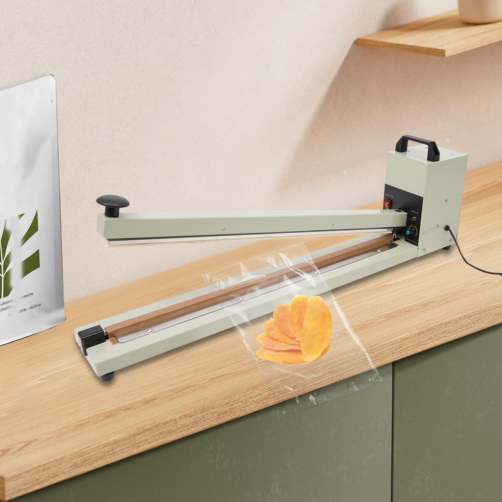 600 mm Hand-Heißsiegelgerät 750 W Impuls-Folienschweißgerät, 3 mm Dichtungsbreite, 8-stufig einstellbare Temperatur Balkenschweißgerät Verpackungsgerät für Plastiktüten und Kraftpapiertüten