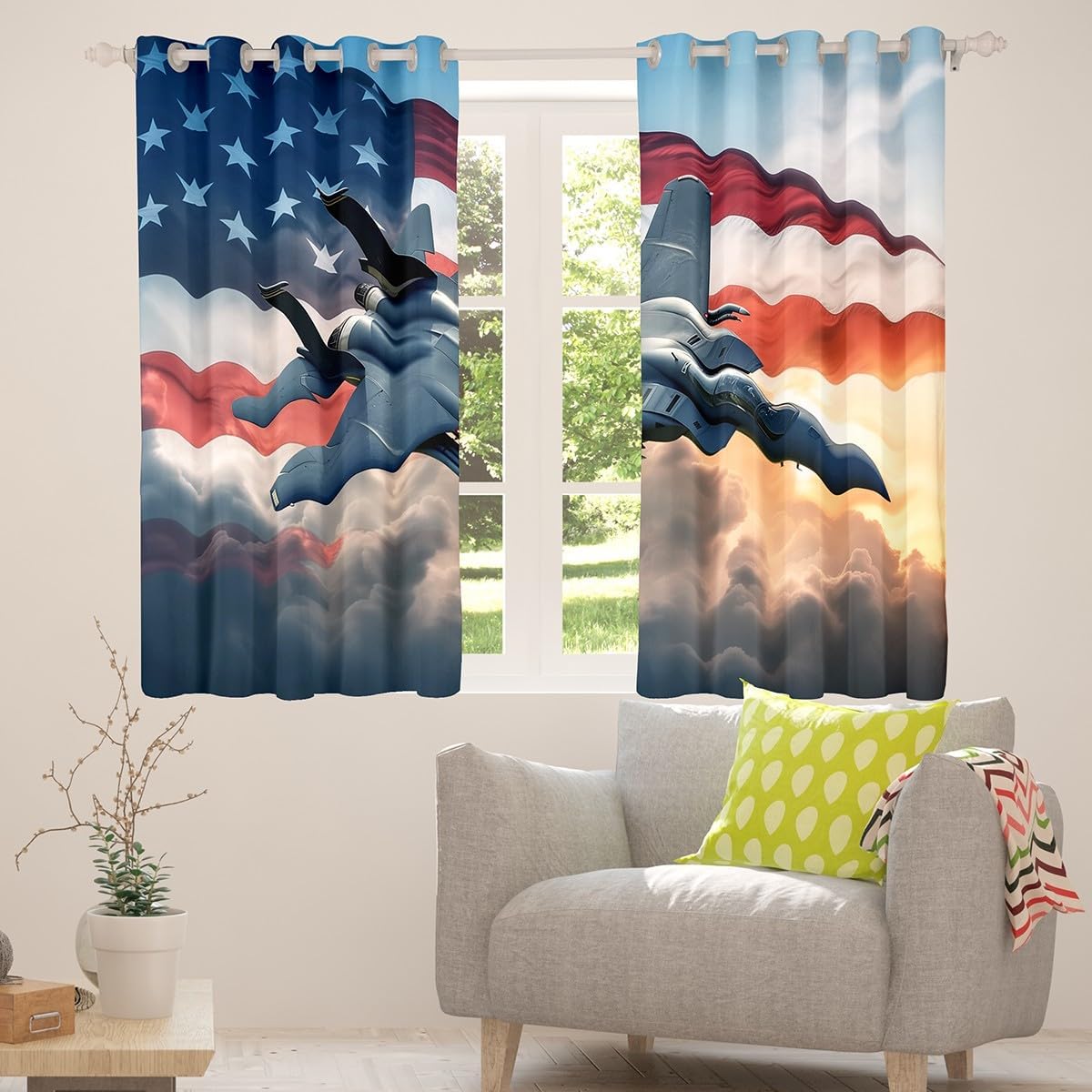 Fighter Aircraft Curtains,Kids Adults Teens Room Decor Boys Girls Airplane Boys Girls Window Treatment Curtain,3D Military Plane Window Drapes,Top 2 Panel,42Wx84L