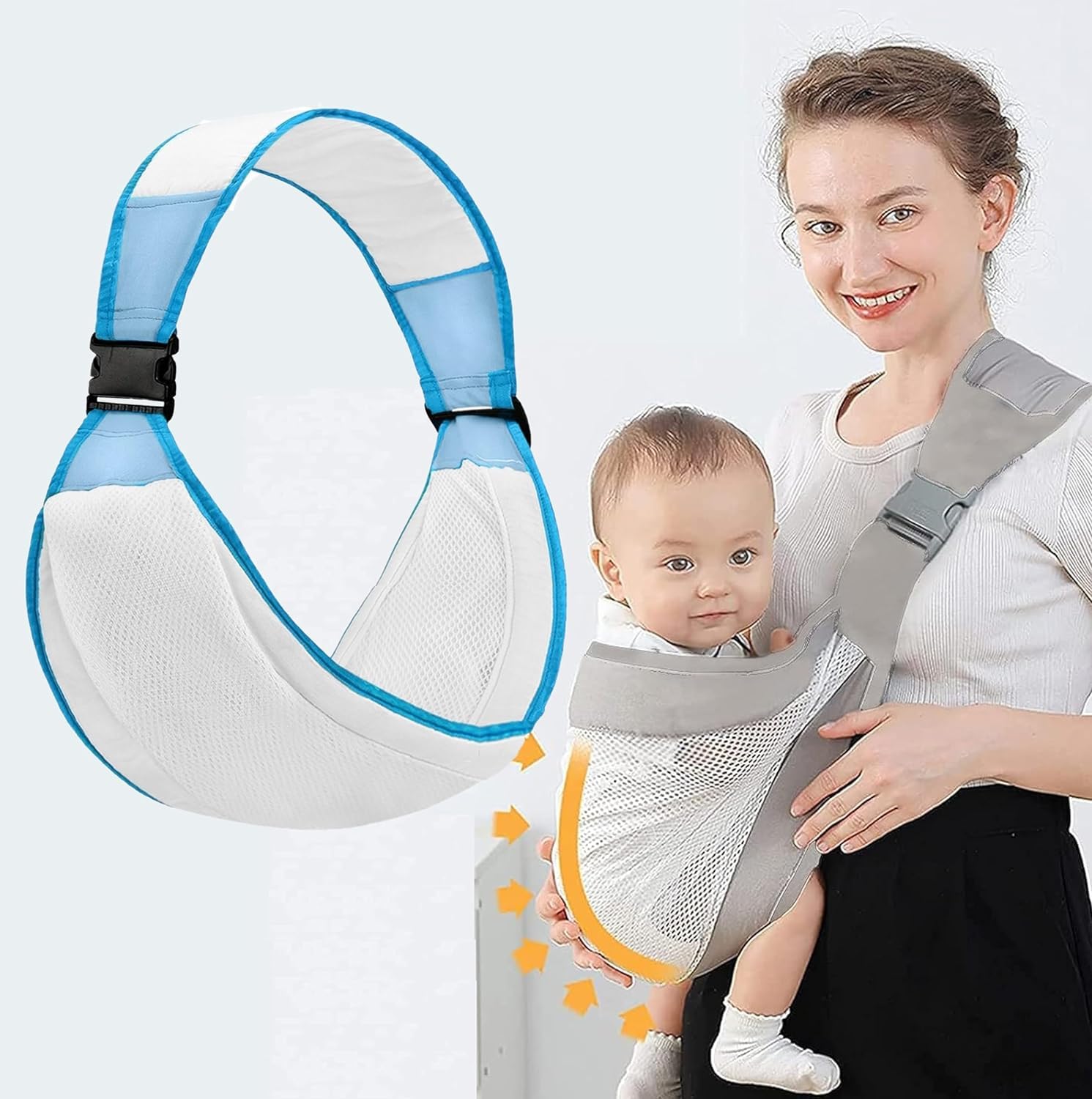 Baby Wrap Carry Bag for Newborn, Hands Free Baby Carrier/Ergonomic 3D Mesh Baby Wraps Carrier, Adjustable Baby Sling, Lightweight Breathable Baby Carrier Wrap/Blue